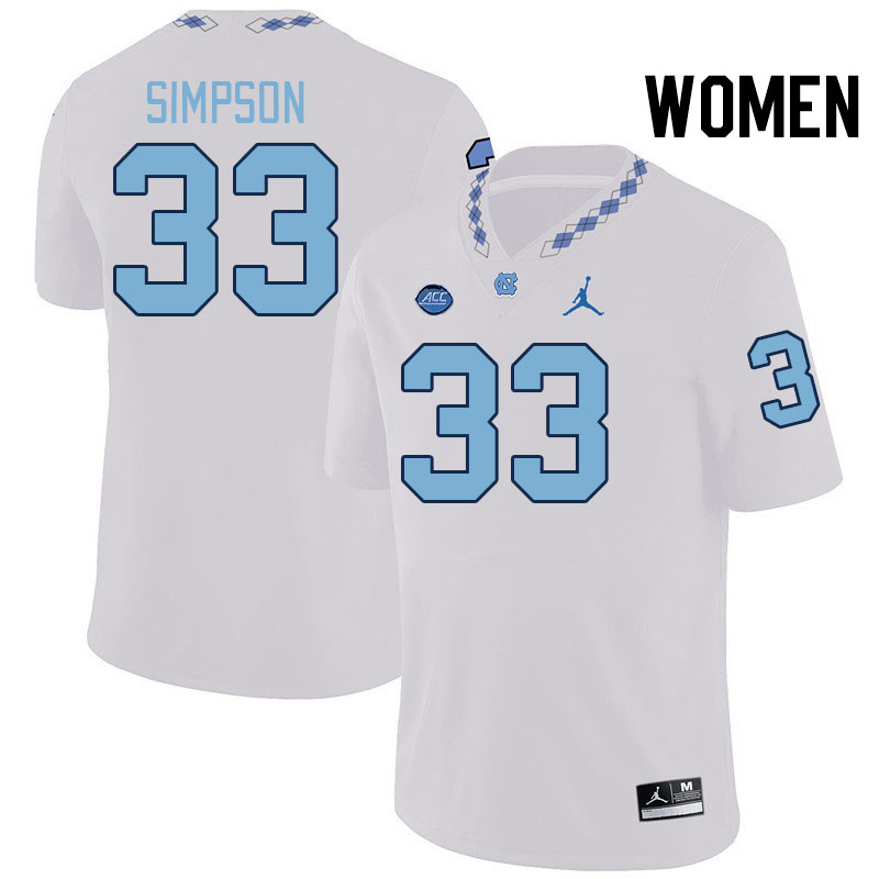Women #33 Curtis Simpson North Carolina Tar Heels College Football Jerseys Stitched-White